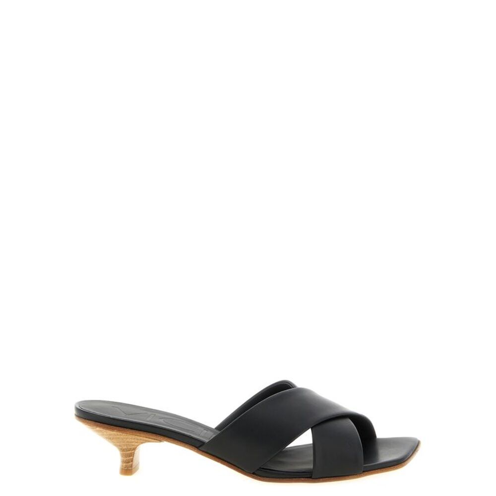 VICINI Black Calfskin Mid Heel Women's Pumps